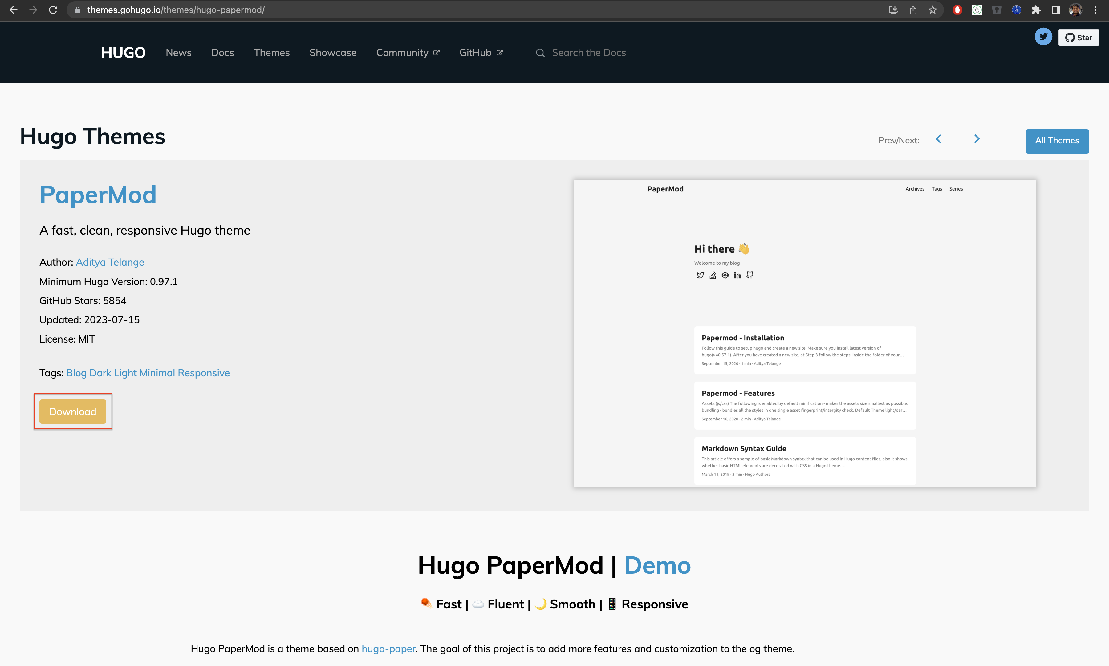 Screenshot of PaperMod Theme