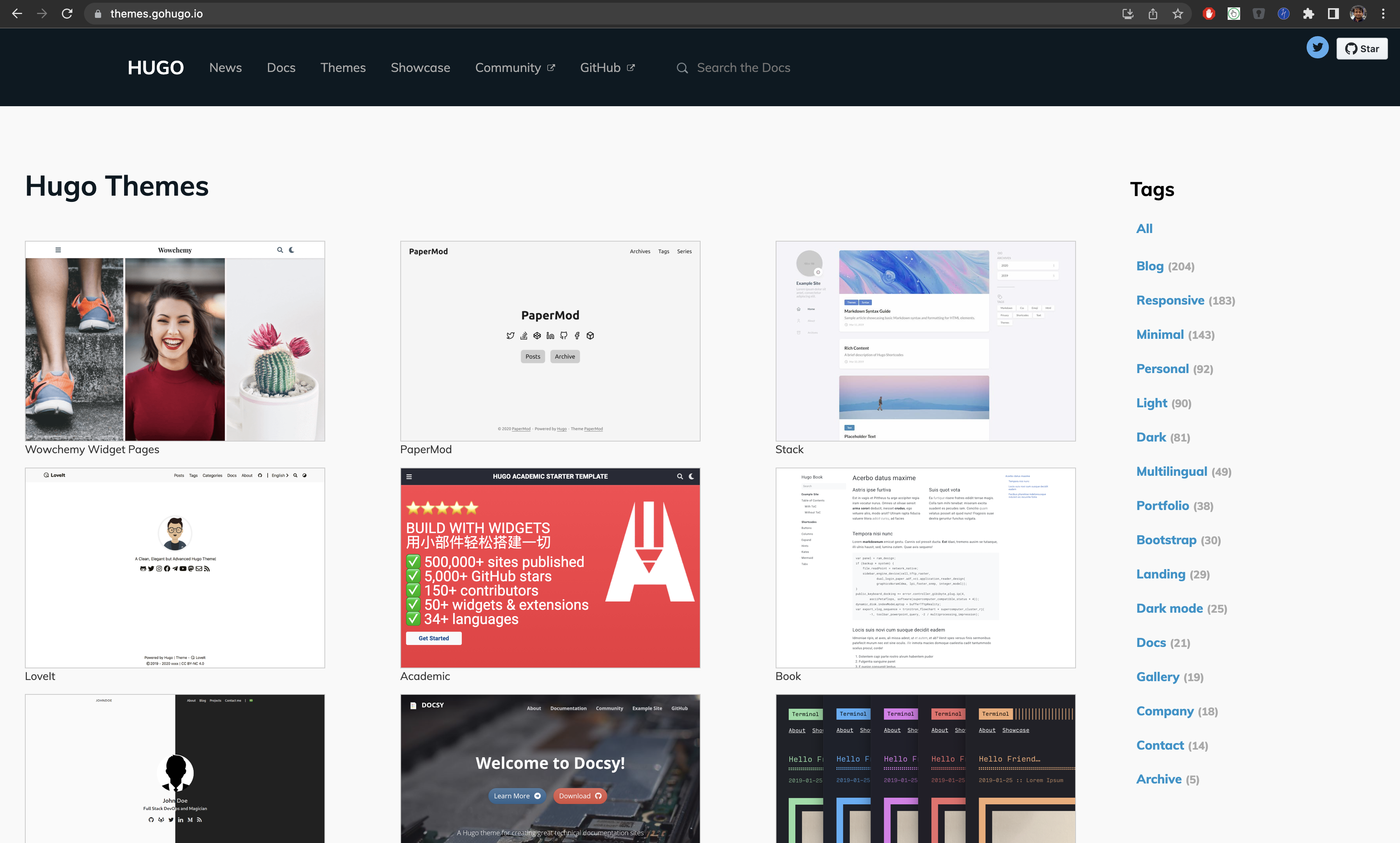 Screenshot of Hugo Themes Website